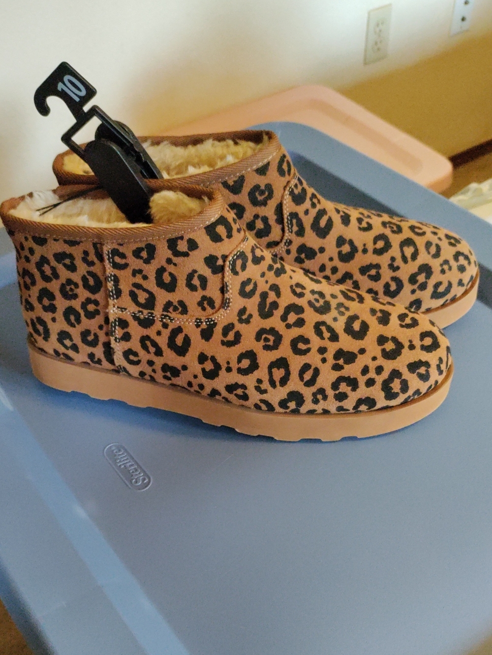 Time and Tru Leopard Print Faux Fur Ankle Booties - Brown/Black